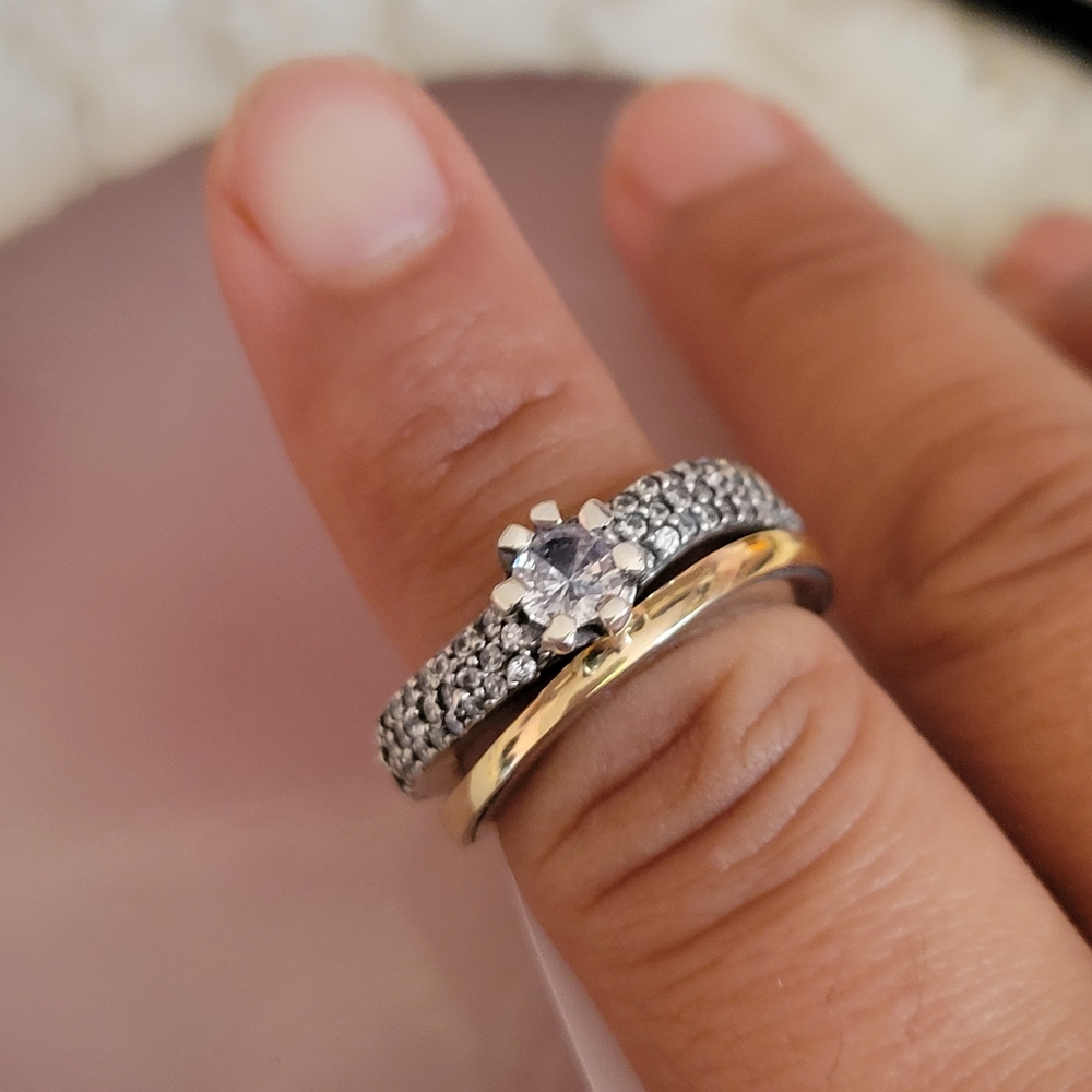 Sterling silver 925 anf yellow gold 10kt  ring set
